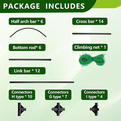 Garden Arch Trellis for Climbing Plants Outdoor 7.2 ft Height Large Tunnel Trellis Support for Vegetables Plant Cucumber Trellis for Garden Raised Bed, Black