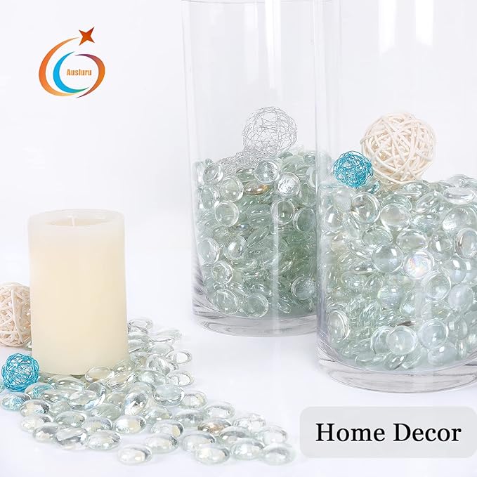11LB Clear Flat Glass Marbles for Vase Filler, Aquariums, Hydroponics, Fire Pit & Home Decor