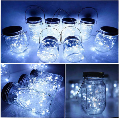 SunKite Solar Mason Jar Lights [Updated], 8 Pack 20 LED Waterproof Fairy Firefly Jar Lids String Lights with Hangers(NO Jars), Patio Yard Garden Wedding Decoration - Cool White