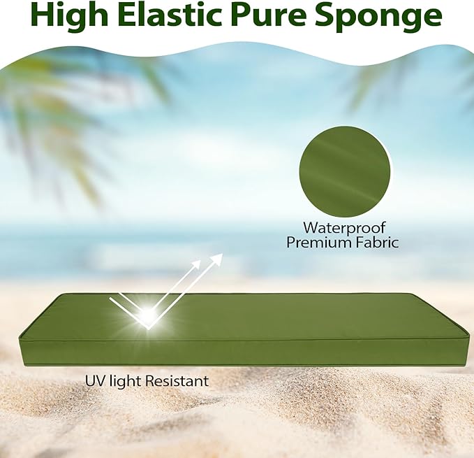 Outdoor Bench Cushion 42 x 18 x 3 Inch with Ties, Thick Waterproof Porch Swing Cushions for Patio Furniture Chair Pad, Seat Sofa Garden Replacement Cushion Sponge Filling