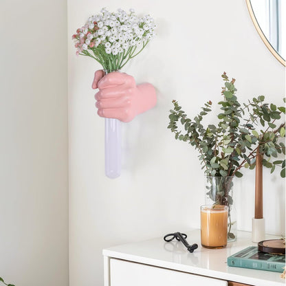 Pink Wall Sculpture,Wall Art Bedoroom,Hand Vase,Funky Flower Vase Decorations,Unique Wall Statue,Home Decor Art
