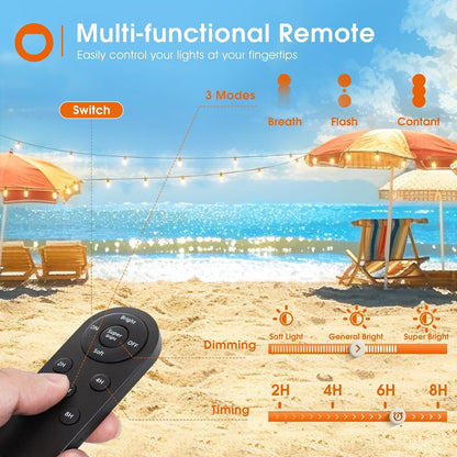 addlon 78(72+6) FT Solar String Lights Outdoor Waterproof with USB Port & Remote Control Solar Patio Lights Long Last for 20+Hrs Dimmable Solar Power LED Bulbs Hanging for Porch Garden Market Bistro