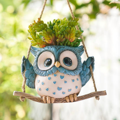 Swing Owl Hanging Planters for Indoor Plants, Cute Small Succulent Pots with Drainage Hole, Unique Resin Plant Hangers Outdoor, Hanging Plant Holder for String Of Pearls, Gift Ideas for Mother