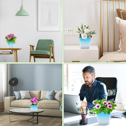 Self Watering Planters for Indoor Plants : 5 inch 3 Pack Gradient Blue Planter with Water Level Indicator African Violet Self Watering Flower Pot for Herb pots House Plant