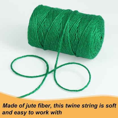 Tenn Well Jute Garden Twine, 328 Feet 3mm Heavy Duty Tomato Twine, Green Plant Ties for Gardening, Climbing Plants, Vegetables, Crafting