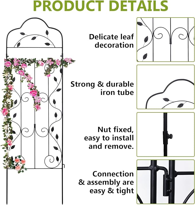 hogardeck Metal 60 * 18in Garden Trellis 2-Packs for Climbing Plants Flowers Vegetables Planting Arched Outdoor Decoration for Courtyards Lawns Gardens