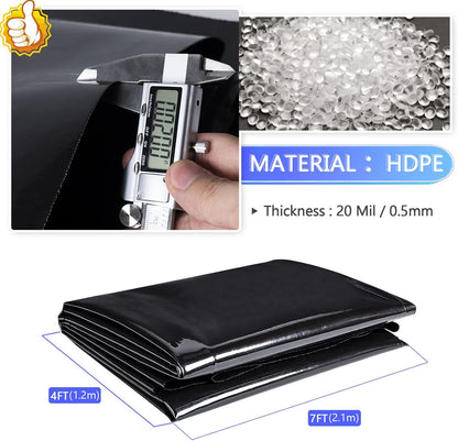 ToLanbbt Pond Liner 4 x 7 Ft HDPE Pond Liners, 20 Mil UV Resistant Preformed Pond Liner Easy Cutting, Pond Liner for Natural Looking Ponds, Waterfall, Koi Pondsand Water Garden (Black)