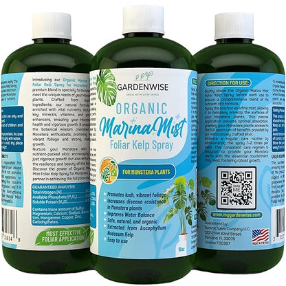 Organic Marina Mist Foliar Spray for Monstera, Philodendron, Elephant’s Ear and Other Tropical Houseplant | Liquid Fertilizer | Micro Nutrients for Vital Health | Liquid Plant Food (16 OZ)
