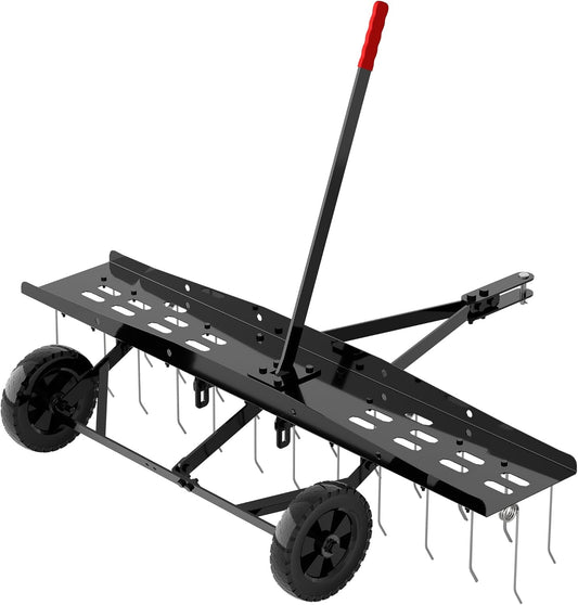 Suchtale 48inch Tow Behind Dethatcher with 24 Spring Steel Tines,Lawn Sweeper Garden Grass Tractor Rake Removes Thatch from Large Lawns, Riding Lawn Mower Attachments for Outdoor Yard Tools Lawn Care