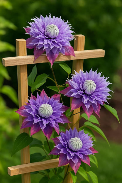 Perennial Farm Clematis x Viticella Diamantina Hybrid– Live Regal® Series Clematis in 4 Quart Container, Large Double Purple Blooms, Long Blooming, Compact Climber, Ideal for Trellises & Containers