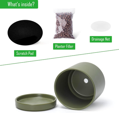 D'vine Dev 6.5 Inch Ceramic Planter Pot with Drainage Hole and Saucer, Indoor Cylinder Round Planter Pot, Olive, 94-O-C-J