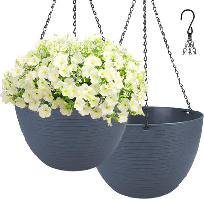 summer flower 2 Pack 9.9 Inch Self Watering Hanging, Deep Planters Hanging Pots for Indoor Outdoor Plants Hanging Baskets Hanging Plant Holder Plant Hanger for Flower Garden Porch Ceiling (Dark Gray)