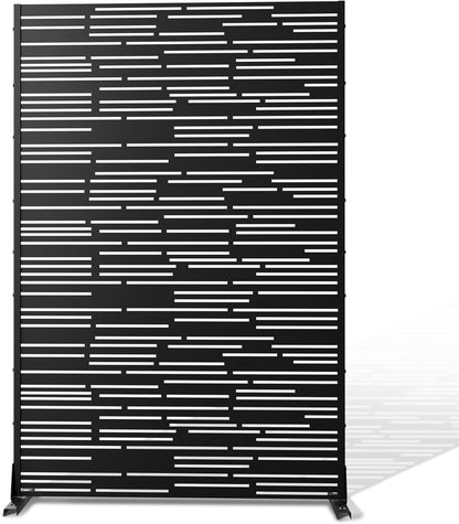 Metal Privacy Screen Outdoor 72" H×47" W,Freestanding Decorative Privacy Screen for Balcony Yard&Garden,Privacy Fence-Black&Shine