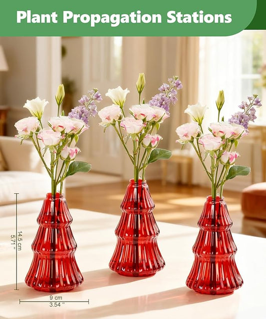 Nacome Christmas Tree Propagation Stations: 3PCS Plant Terrarium Glass Vases for Home Office Decor, for Plant Lovers Women Mom (Red)