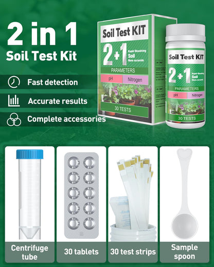Pawfly 2 in 1 Soil Test Kit for pH & Nitrogen, 30 Strips Soil pH Test Kit, Soil pH Test Strips (3.5-9 Range), Soil Testing Kit for Lawn Garden Indoor & Outdoor