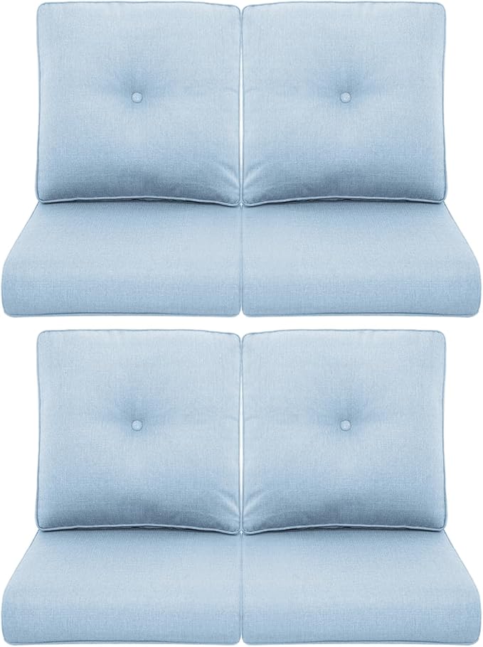 Patio Chair Cushions 4 Packs - Outside High Back Thick Water-Resistant Cushion 22x24 with Zipper Cover for Outdoor Glider Rocking Chairs Loveseat Couch – Baby Blue/Buckle