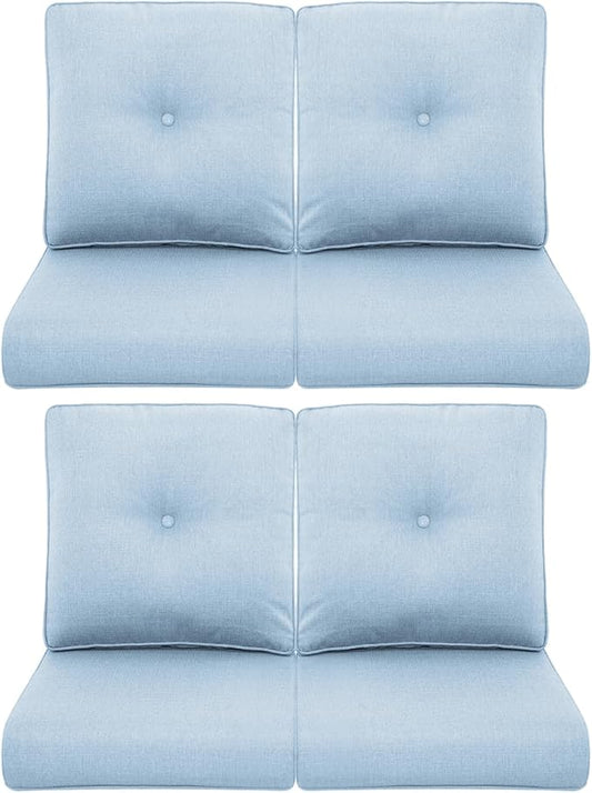 Patio Chair Cushions 4 Packs - Outside High Back Thick Water-Resistant Cushion 22x24 with Zipper Cover for Outdoor Glider Rocking Chairs Loveseat Couch – Baby Blue/Buckle