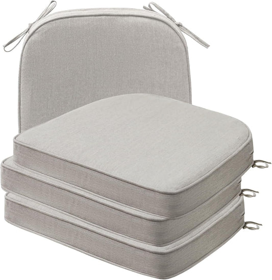 Sunbrella Round Corner Seat Cushions, 17" x 16" x 2", Set of 4, Indoor Outdoor Water Repellent Universal Chair Pads with Ties for Patio Furniture, Garden Dining Chairs, Specrtum Pebble