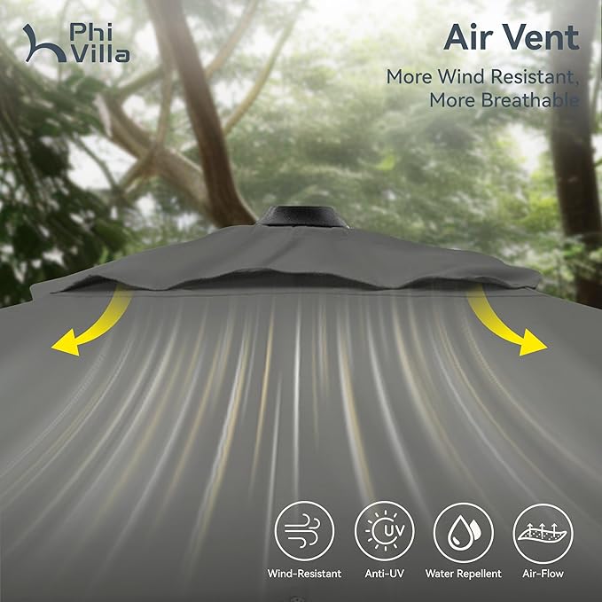 PHI VILLA 10ft Patio Umbrella with Base. 360° Rotation & 7-Level Tilt Outdoor Cantilever Umbrella with Easy Crank Handle. Square Offset Umbrella Heavy Duty for Garden Poolside Backyard (Grey)