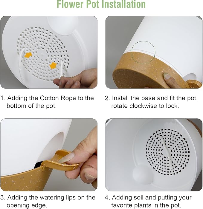 12 inch Large Self Watering Pots for Indoor Outdoor Plants, Flower Plant Pots with Drainage Holes for Garden House Plants, Plastic Planters with Reservoir for Home, White with Brown