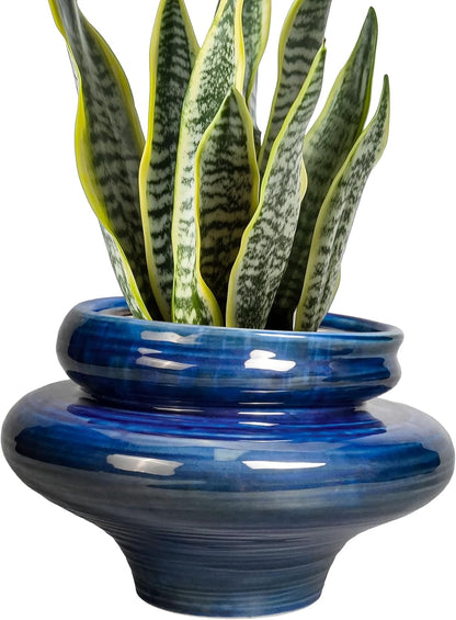 Ceramic Pots for Plants - 11 Inch Ceramic Planter for Indoor Outdoor, Unique Planters with Drainage Hole, Decorative Flower Pot, House Office Garden Decor, Plants Lover Gifts, Blue