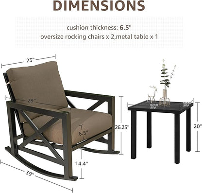 NATURAL EXPRESSIONS Rocking Chair Patio Set, 3 Piece Bistro Furniture Set with 2 Rockers, 1 Metal Coffee Table with Thick Cushions, 2 Pack Waterproof Patio Chair Covers