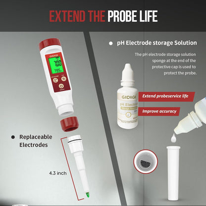 pH Meter for Food Digital pH Meter for Fermentation Hot Sauce Canning Spear Tip pH Food Tester Probe for Cheese Cooking Sourdough Bread Saliva Water Resistant Food Acidity Tester for Solid and Water