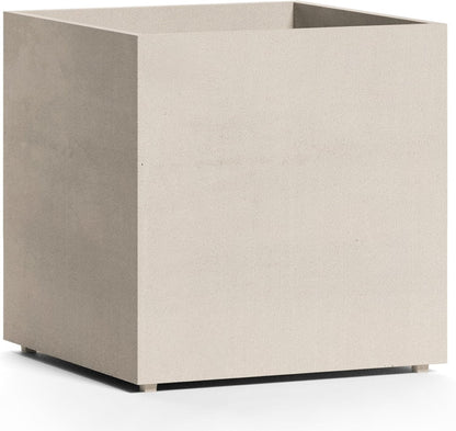 Reglito Cube Planter – Fiberglass Indoor/Outdoor and Weather-Resistant Large Planter (Sand Stone, 35.4" L x 35.4" W x 36" H)