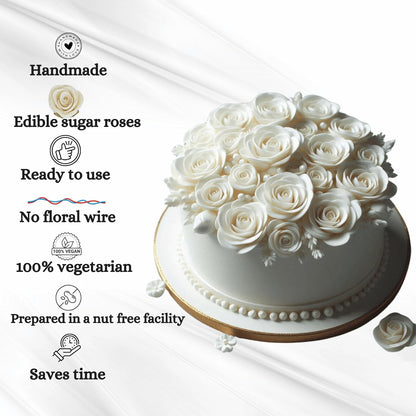 Confect Edible Flower | Edible Flower for cake & Cupcake decorations | Doughnut Edible Toppers | White venetian Flower - Vegan, Gluten-Free, Soy-Free, Dairy-Free, Palm Oil-Free -Pack of 12