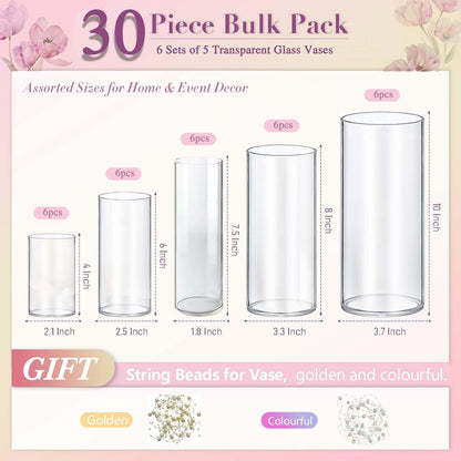 30pcs Glass Vase Cylinder Vases for Centerpieces Small Flower Glass Clear Vases Home Decor Centerpiece Table Flower Vase Decorations for Wedding Decoration＆Holiday Mixed Sizes Tall