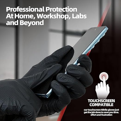 Jointown Basic Heavy Duty Nitrile Gloves, Mechanic Gloves 8 Mil Nitrile Disposable, with Raised Diamond Texture, Case of 1000, Black, Medium