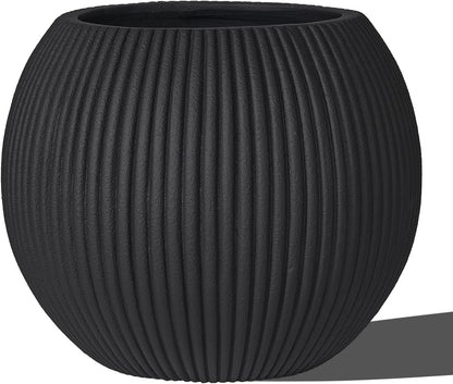 16 Inch Handmade Concrete Outdoor Planter - Classic Striped Design | Fiberglass & Composite Material | Durable for Commercial & Home Decor