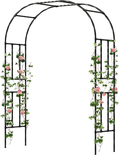 Twira Garden Arch Trellis, 7.9FT(240cm) Metal Garden Arbor Trellis for Climbing Plants Outdoor, Large Wedding Arch for Ceremony, Black Archway Trellises Decoration for Lawn, Patio, Backyard
