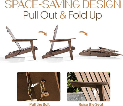 IDZO Outdoor Wooden Folding Adirondack Pre-Assembled BackRest, Wood Patio Chair for Garden Backyard Porch Pool Deck Firepit