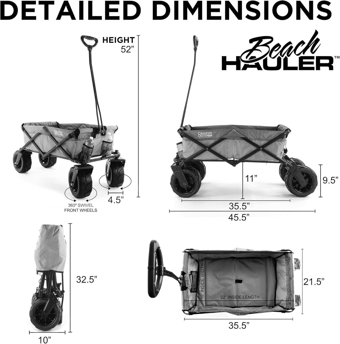 Creative Outdoor Push Pull Collapsible Stroller Wagon, 200lbs Weight Capacity, Beach Hauler XXL All-Terrain Portable Folding Cart, Giant 10" Wheels, Park, Garden & Tailgate (Gray/Purple)