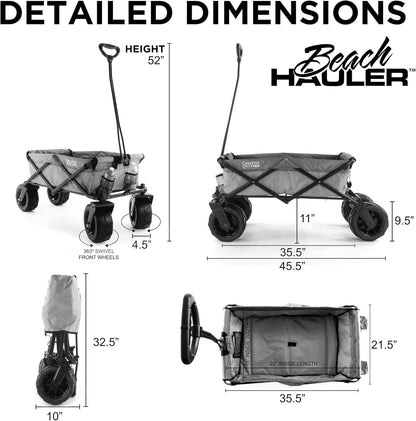 Creative Outdoor Push Pull Collapsible Stroller Wagon, 200lbs Weight Capacity, Beach Hauler XXL All-Terrain Portable Folding Cart, Giant 10" Wheels, Park, Garden & Tailgate (Teal)