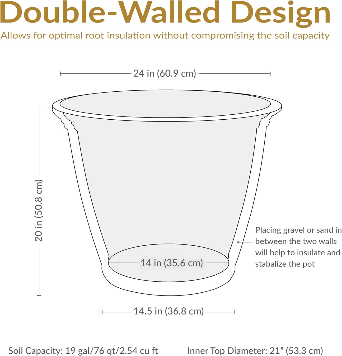 Sunnydaze 24-Inch Anjelica Large Plastic Pot for Plants - Outdoor Polyresin Round Planter with Drillable Drainage Holes - Beige