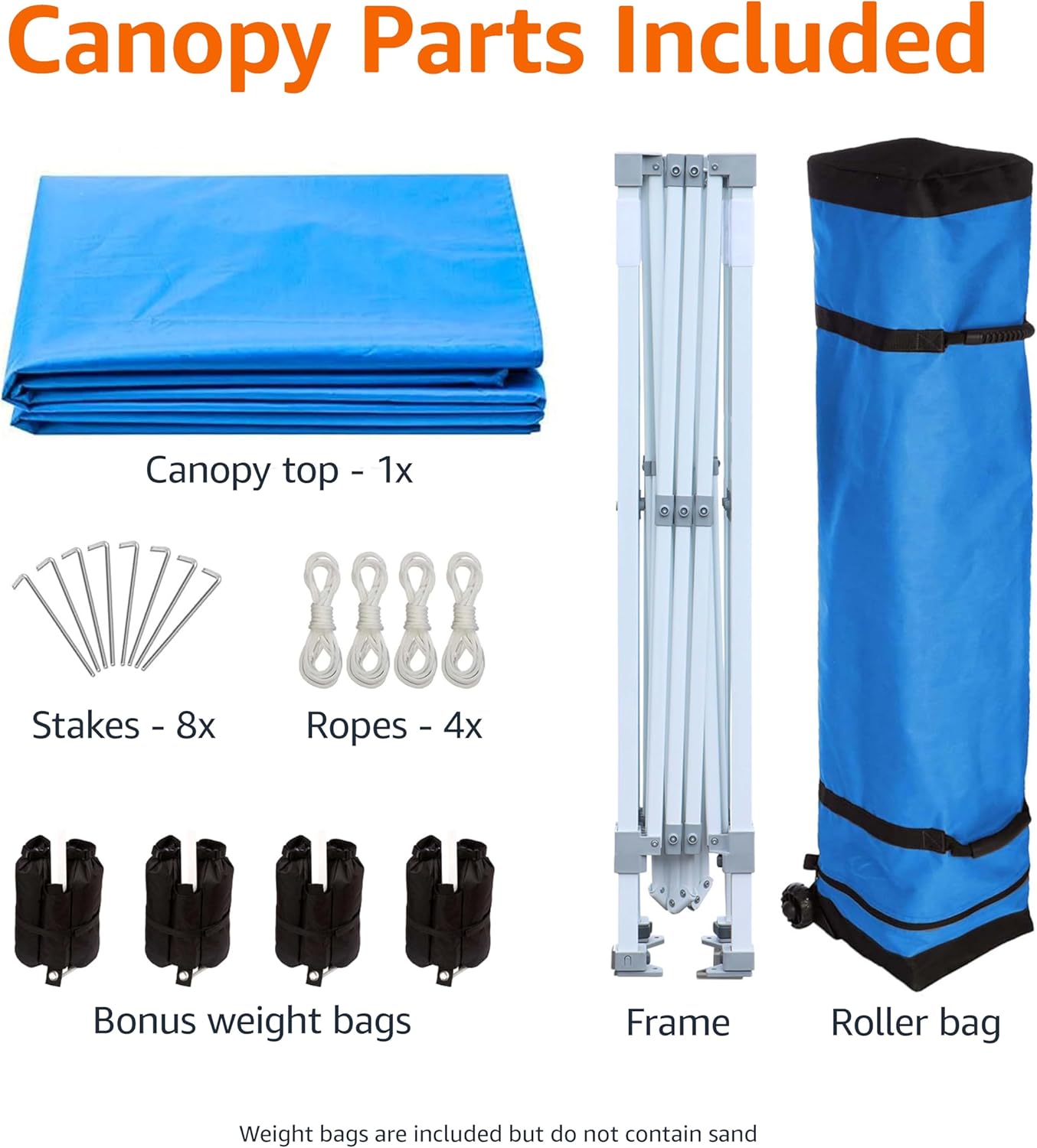 Amazon Basics Outdoor Pop Up 10 x 10 Canopy Tent for Events, Portable with Easy Setup, Includes Wheeled Carry Bag, 8 Pegs, 4 Ropes, 4 Weighted Bags, Blue
