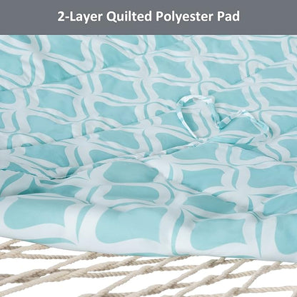 SUNCREAT Patio Hammock with Stand Included, Portable Double Hammock with Stand, Green Pattern