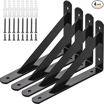Heavy Duty Shelf Brackets, 8 in X 5 in Wall Mount L Steel Bracket for Floating Shelf, Black, 4 Pack