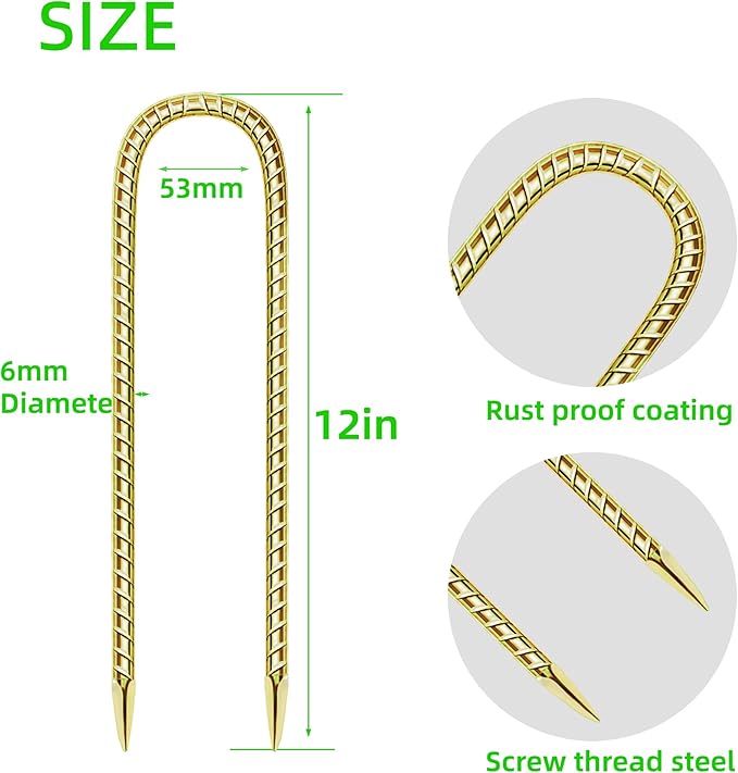 22 Pack 12 Inch Rebar Stakes Anti-Rust Galvanized Steel U Shape Hook Strong Ground Anchors for Tents, Position Kits, Fences, Trampolines Landscape Fabric for Farm Garden