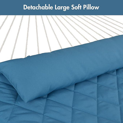 ANOW 2 Person Hammock with Detachable Large Hammock Pad and Pillow, for Garden Yard Outside, 450 LBS Weight Capacity, Blue