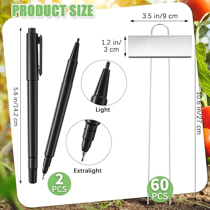 Maitys 60 Pcs Metal Plant Label Stakes Garden Name Markers Outdoor Waterproof Stainless Steel Nursery Tags for Vegetable Herb Flower Seed Identification with 2 Pcs Pens