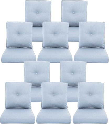 10-Piece Outdoor Patio Cushion Set - Fade & Water Resistant with Removable Olefin Cover, 22x24x4 Inch Memory Foam Cushions for Wicker Sectional Sofa – Baby Blue/Buckle