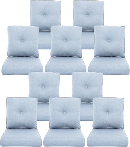10-Piece Outdoor Patio Cushion Set - Fade & Water Resistant with Removable Olefin Cover, 22x24x4 Inch Memory Foam Cushions for Wicker Sectional Sofa – Baby Blue/Buckle