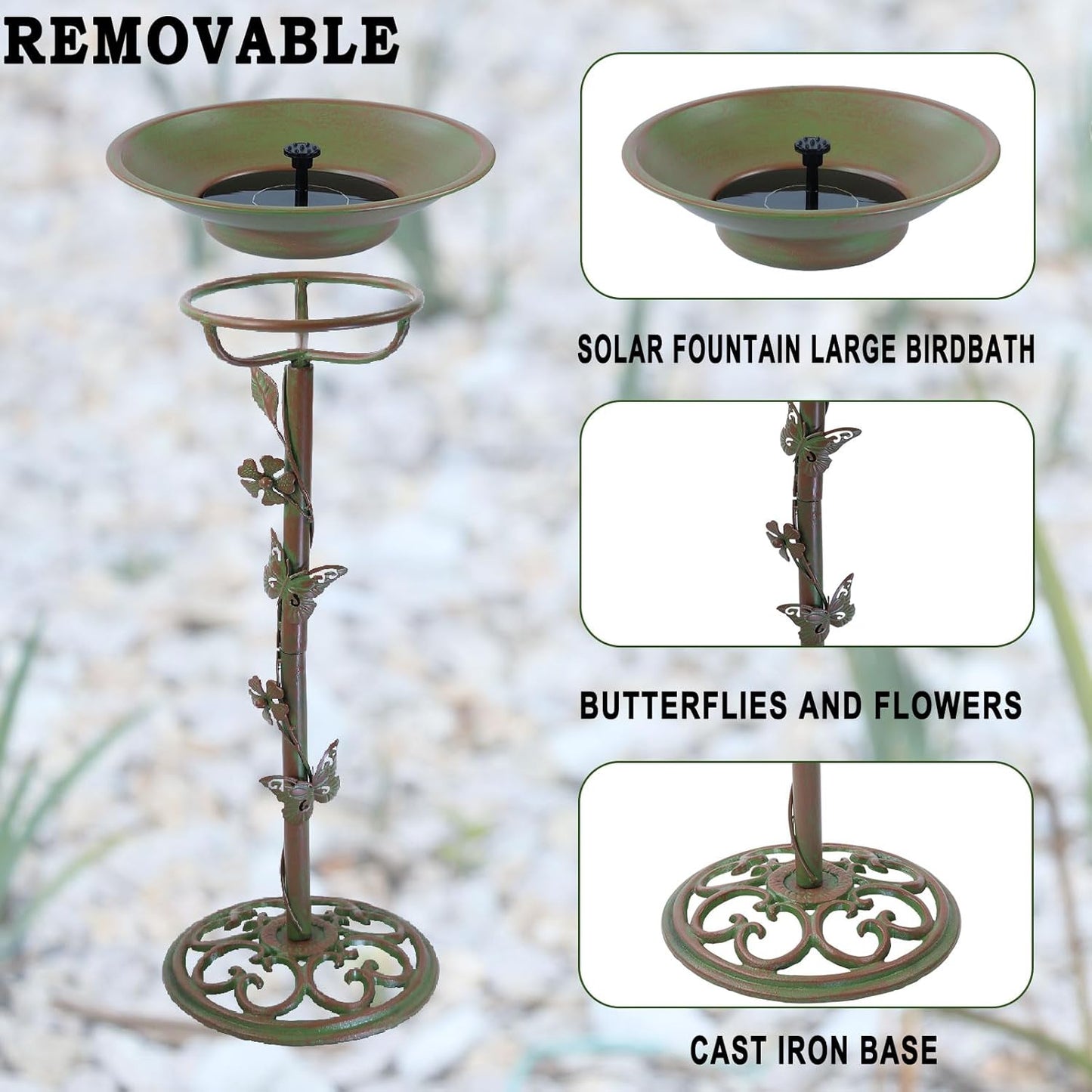28.5" H Solar Bird Bath for Outside,Solar Fountain and Cast Iron Bird Bath,Metal Bird Baths Bubbler,Birdbaths for Outdoors,for Garden Outdoor Decoration