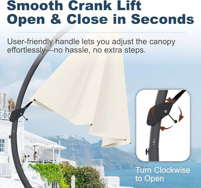 11FT Cantilever Umbrella with Base Large Curvy Outdoor Aluminum Offset Umbrella w/ 360° Rotation, UV Resistant Canopy for Patio, Garden, Backyard, Creamy White