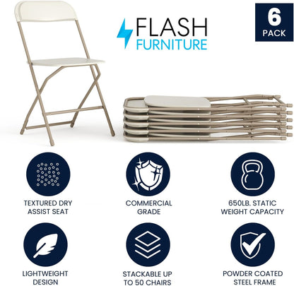 Flash Furniture Hercules Series Plastic Folding Chair - Beige - 6 Pack 650LB Weight Capacity Comfortable Event Chair-Lightweight Folding Chair