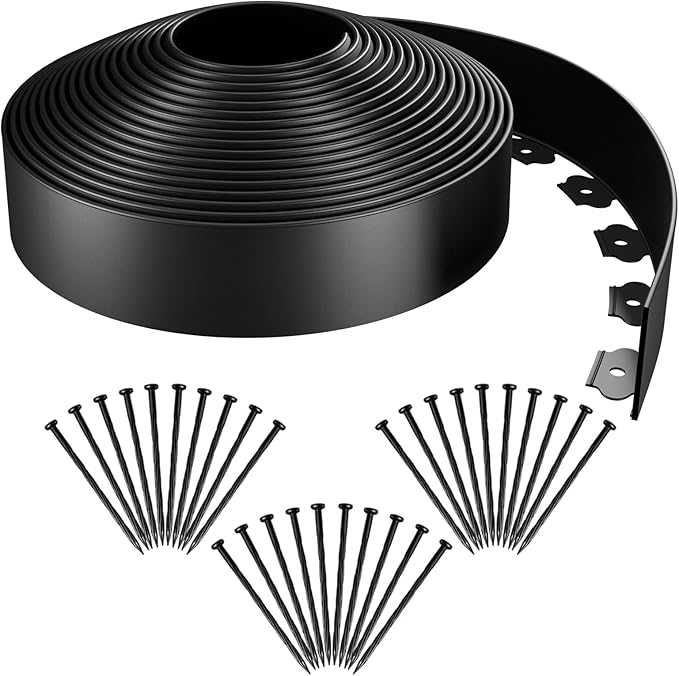 AGTEK Garden Edging 49FT Landscape Edging Kit 3 Inch Height Plastic Garden Border No Dig Lawn Border for Yard Flower Bed with 30 Stakes