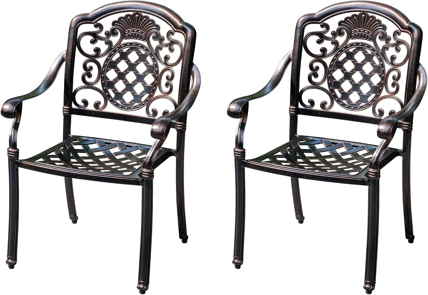 Outdoor Dining Chair Cast Aluminum Patio Chairs Set of 2 All-Weather Patio Dining Chair with Adjustable Feet for Backyard Garden (JL Chair)